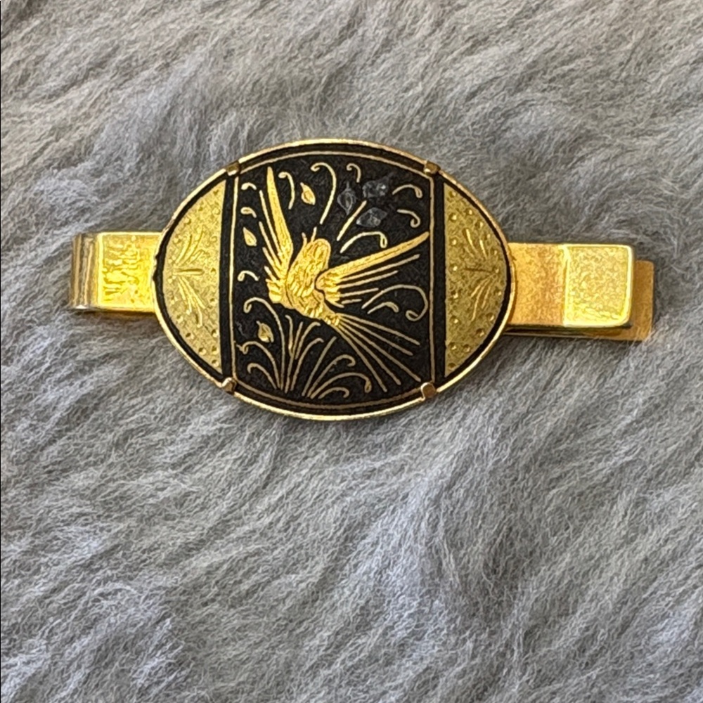 Vintage Gold-tone and Black Damascene Bird Tie Clip - Picture 4 of 4